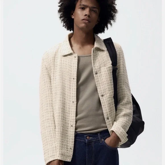 Zara Textured Cream Tweed Long Sleeve Overshirt/Jacket “Shacket” Size M - Picture 3 of 16